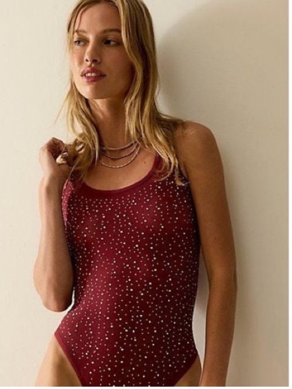 NWOT $88 Free People Movement Night Sky Seamless Bodysuit M/L Aged Red